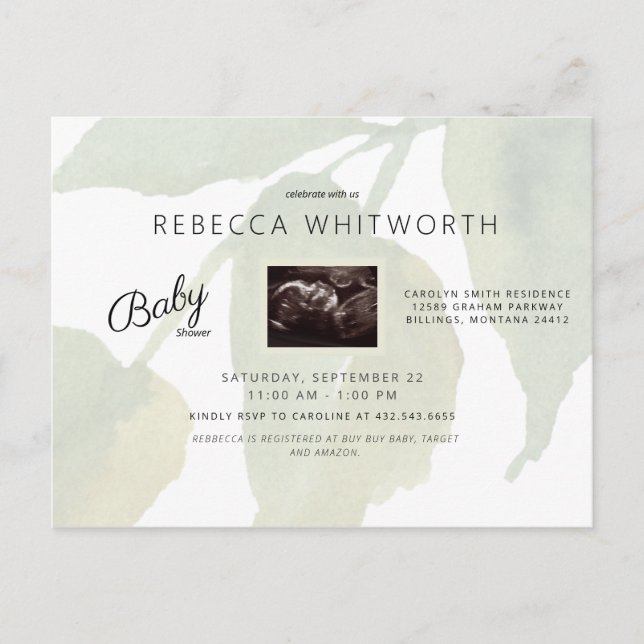 Ivy Ultrasound Photo Baby Shower Invitation (Front)