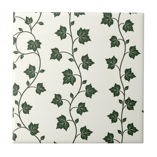 Ivy Vine Seamless Pattern Classic Green Ceramic Tile (Front)