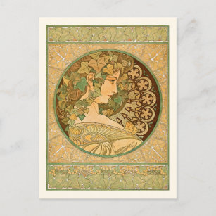 Ivy Vintage Portrait Alphonse Mucha Postcard