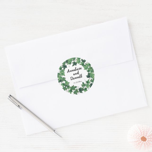 Ivy Wedding Classic Round Sticker (Envelope)