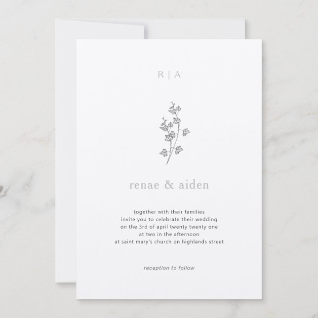 Ivy Wedding invite, Black and white wedding Invitation (Front)