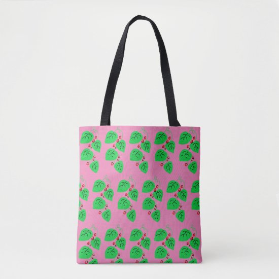 Ivy with Red Berries Pattern on Pink Tote Bag