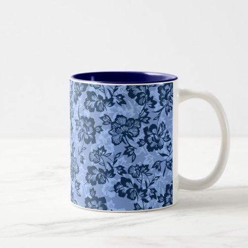 Iwalani Vintage Hawaiian Blue Floral Two_Tone Coffee Mug