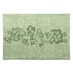 Iwalani Vintage Hawaiian Floral Band Moss Green Cloth Placemat