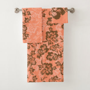 Iwalani Vintage Hawaiian Floral Coordinates-Papaya Bath Towel Set
