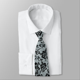 Iwalani Vintage Hawaiian Floral - Gray Neck Tie
