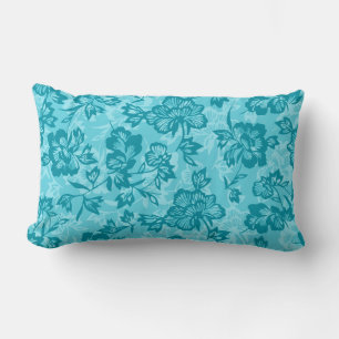 Iwalani Vintage Hawaiian Teal Floral Lumbar Pillow