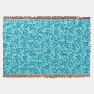 Iwalani Vintage Hawaiian Teal Floral Throw Blanket