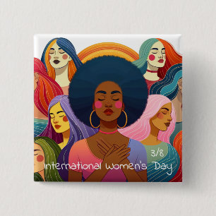 IWD March 8th is International Women's Day Button