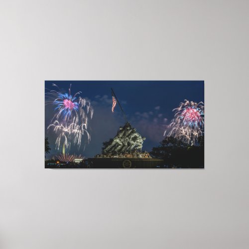 Iwo Jima Memorial Fireworks Independence Day  Canvas Print