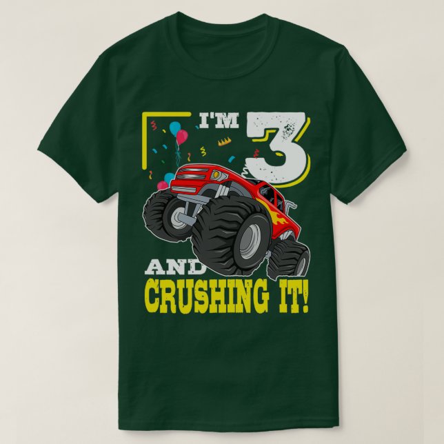 Ix27m 3 And Crushing It Monster Truck 3rd Birthday T-Shirt (Design Front)