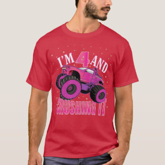 Ix27m 4 And Crushing It 4th Birthday Girls Monster T-Shirt