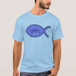 Ixoye Christian Fish Symbol - Blue Parchment T-shirt at Zazzle