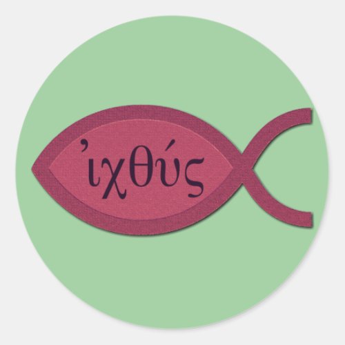 IXOYE Christian Fish Symbol _ Red Parchment Classic Round Sticker