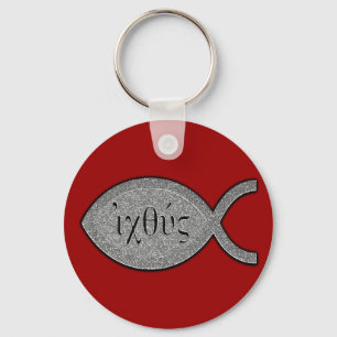 IXOYE Christian Fish Symbol - Stone Effect Keychain
