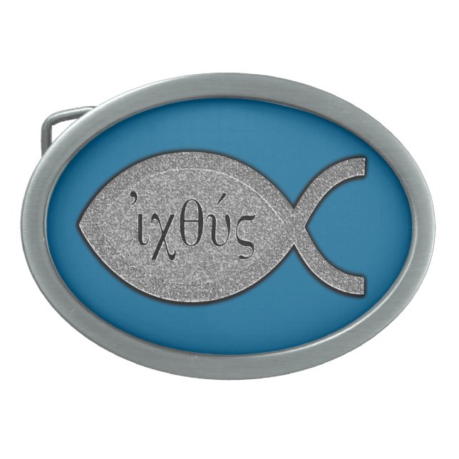 IXOYE Christian Fish Symbol - Stone Effect Oval Belt Buckle (Front)