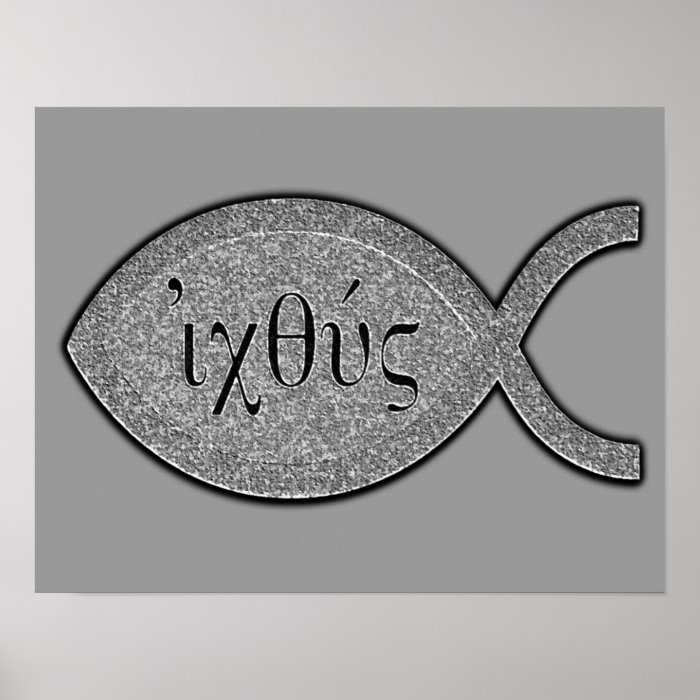 IXOYE Christian Fish Symbol   Stone Effect Poster