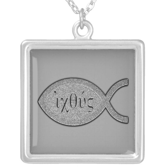 IXOYE Christian Fish Symbol - Stone Effect Silver Plated Necklace (Front)