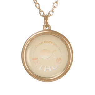 IXTHUS Christian Fish Symbol - GOLD Plated Necklace