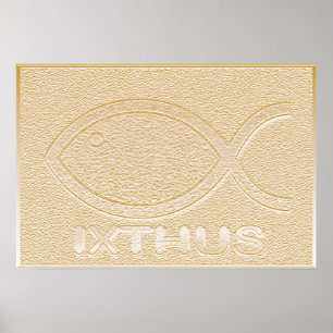 IXTHUS Christian Fish Symbol - Gold Poster
