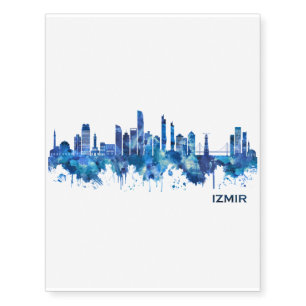Izmir Turkey Skyline Blue Temporary Tattoos