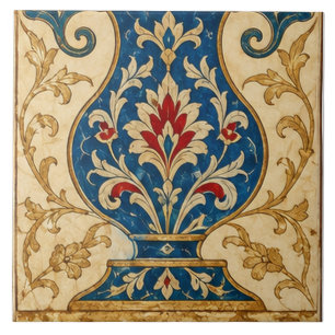 Iznik Blue Ornamental Vase Floral Art Ceramic Tile