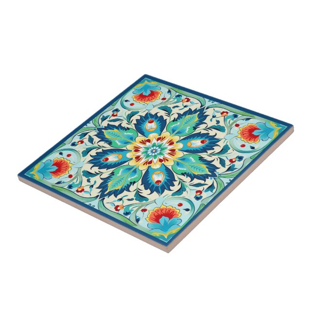 Iznik Bosphorus Blossom Ceramic Tile (Side)