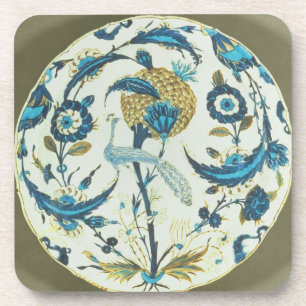 Iznik dish painted with a peacock perched among fl beverage coaster