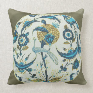 Iznik dish painted with a peacock perched among fl throw pillow