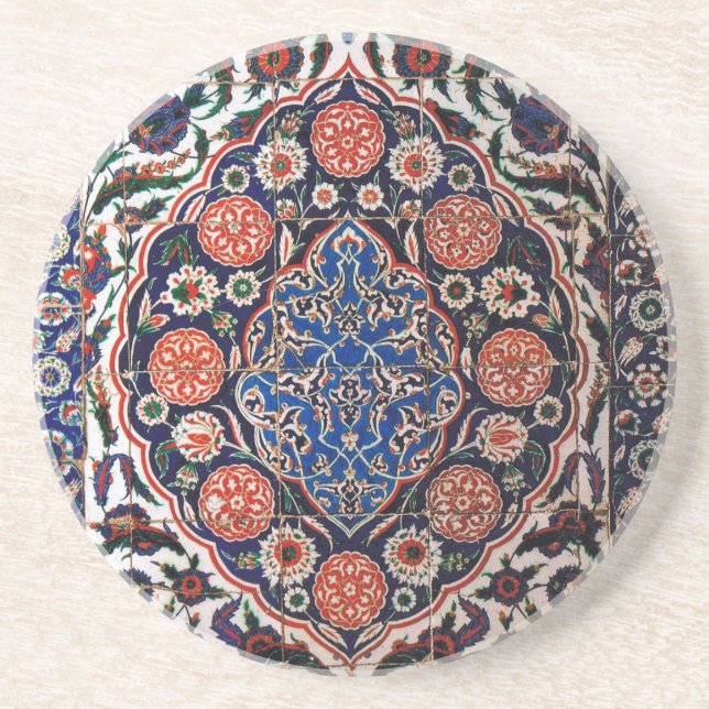 Iznik Floral Ethnic Tribal Turkish Mosaic Pottery Drink Coaster (Front)