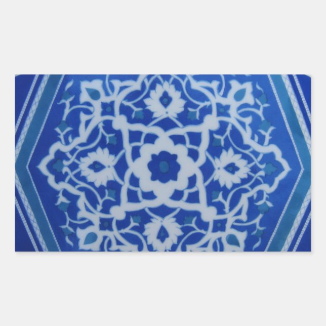 Iznik Floral Ethnic Tribal Turkish Mosaic Pottery. Rectangular Sticker (Front)