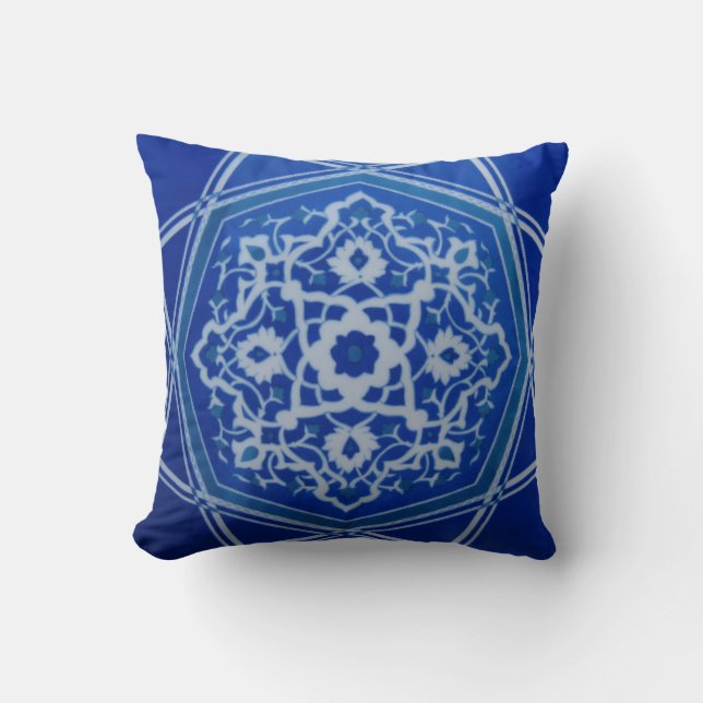 Iznik Floral Ethnic Tribal Turkish Mosaic Pottery Throw Pillow (Front)