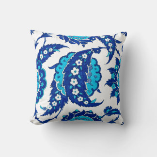 Iznik Ottoman Floral | Blue Turquoise Paisley Throw Pillow