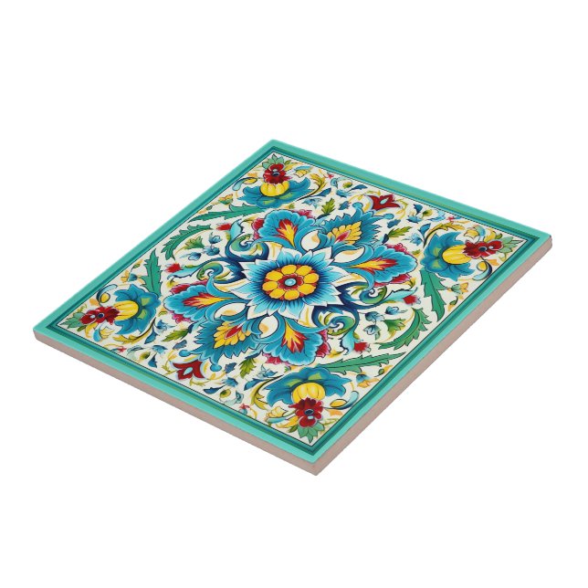 Iznik Ottoman Garden Symphony Ceramic Tile (Side)