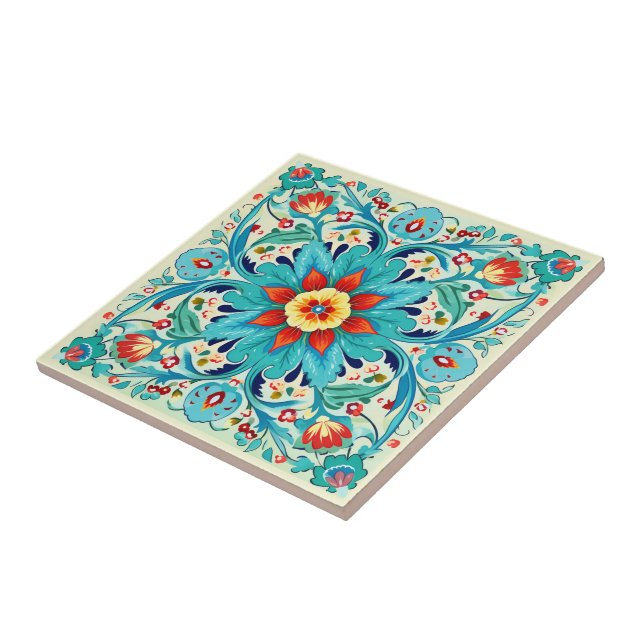 Iznik pastel Azure Harmony Ceramic Tile (Side)
