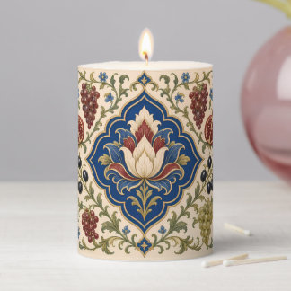 Iznik Pomegranate Medallion Blue Cream Pillar Cand Candle