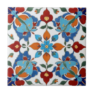 Iznik Turkish Flower Red Orange Blue White Floral Ceramic Tile