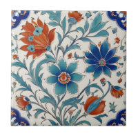 Iznik Turkish Ottoman Floral Blue & Red Flowers