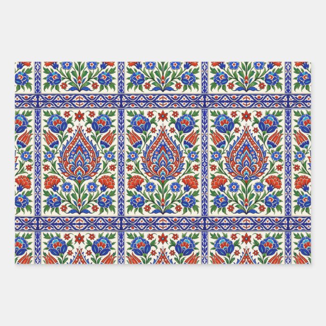 Iznik - Turkish Ottoman pattern with flowers tulip Wrapping Paper Sheets (Front)