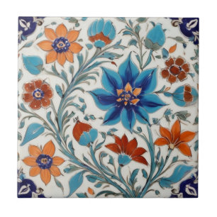 Iznik Turkish Vintage Floral Blue Flowers Antique Ceramic Tile