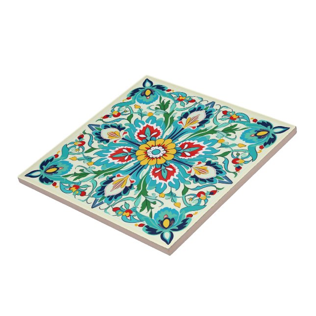Iznik Turquoise Blossom Radiance Ceramic Tile (Side)