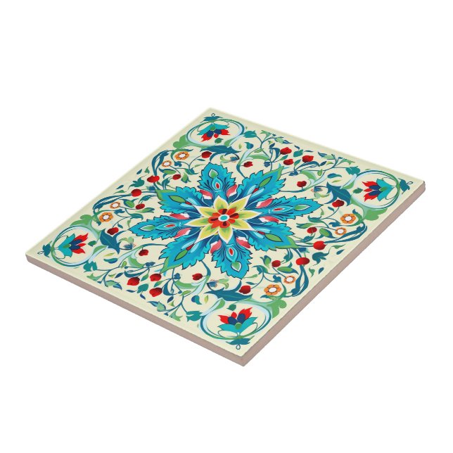 Iznik Turquoise Spring Symphony Ceramic Tile (Side)