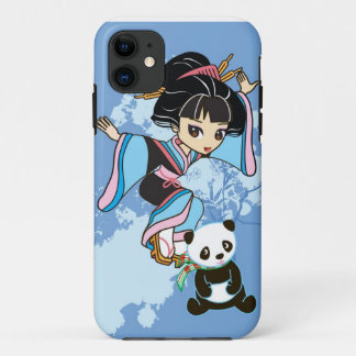 Izumi the Cartoon Kawaii Geisha Chibi Girl & Panda iPhone 11 Case