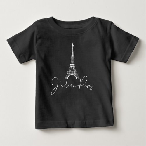 J adore Paris Eiffel Tower Cute Black Baby T_Shirt