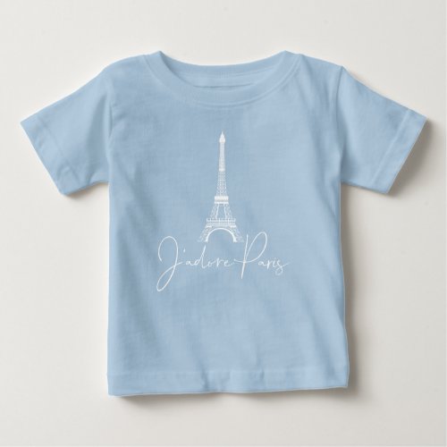 J adore Paris Eiffel Tower Cute Blue Baby T_Shirt