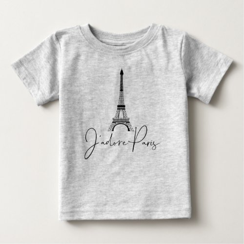 J adore Paris Eiffel Tower Cute Gray Baby T_Shirt
