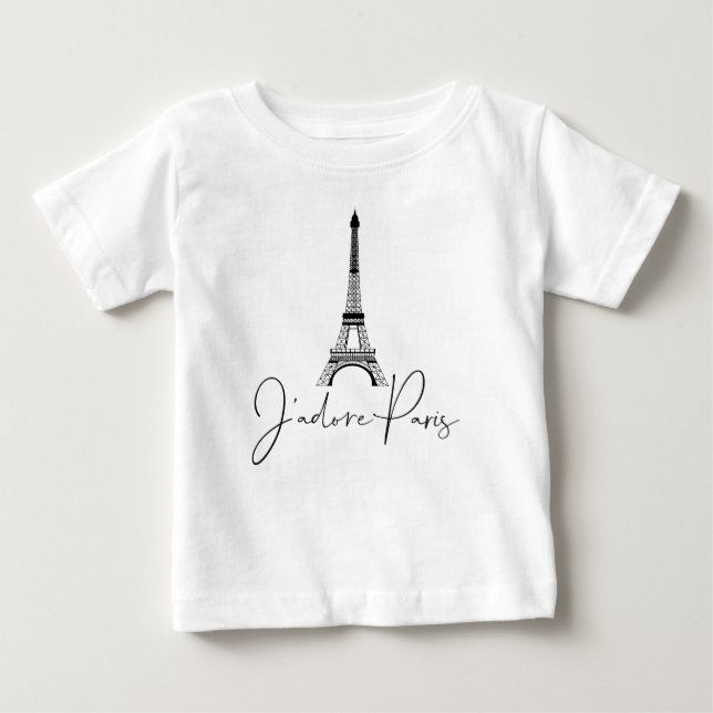 J' adore Paris Eiffel Tower Cute White Baby T-Shirt (Front)