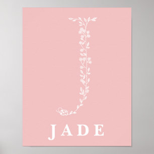 J Botanical Floral Monogram Custom Nursery Poster