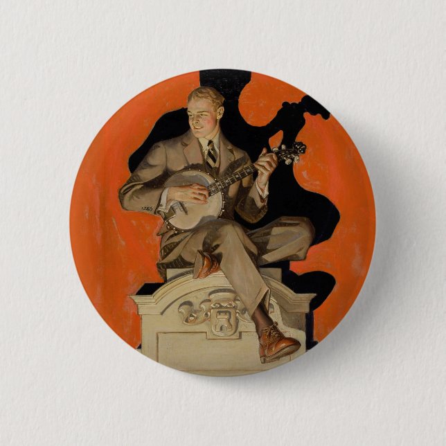 J.C. Leyendecker Banjo Player 1920 Art Deco Art Button (Front)