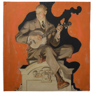 J.C. Leyendecker Banjo Player 1920 Art Deco Art Cloth Napkin